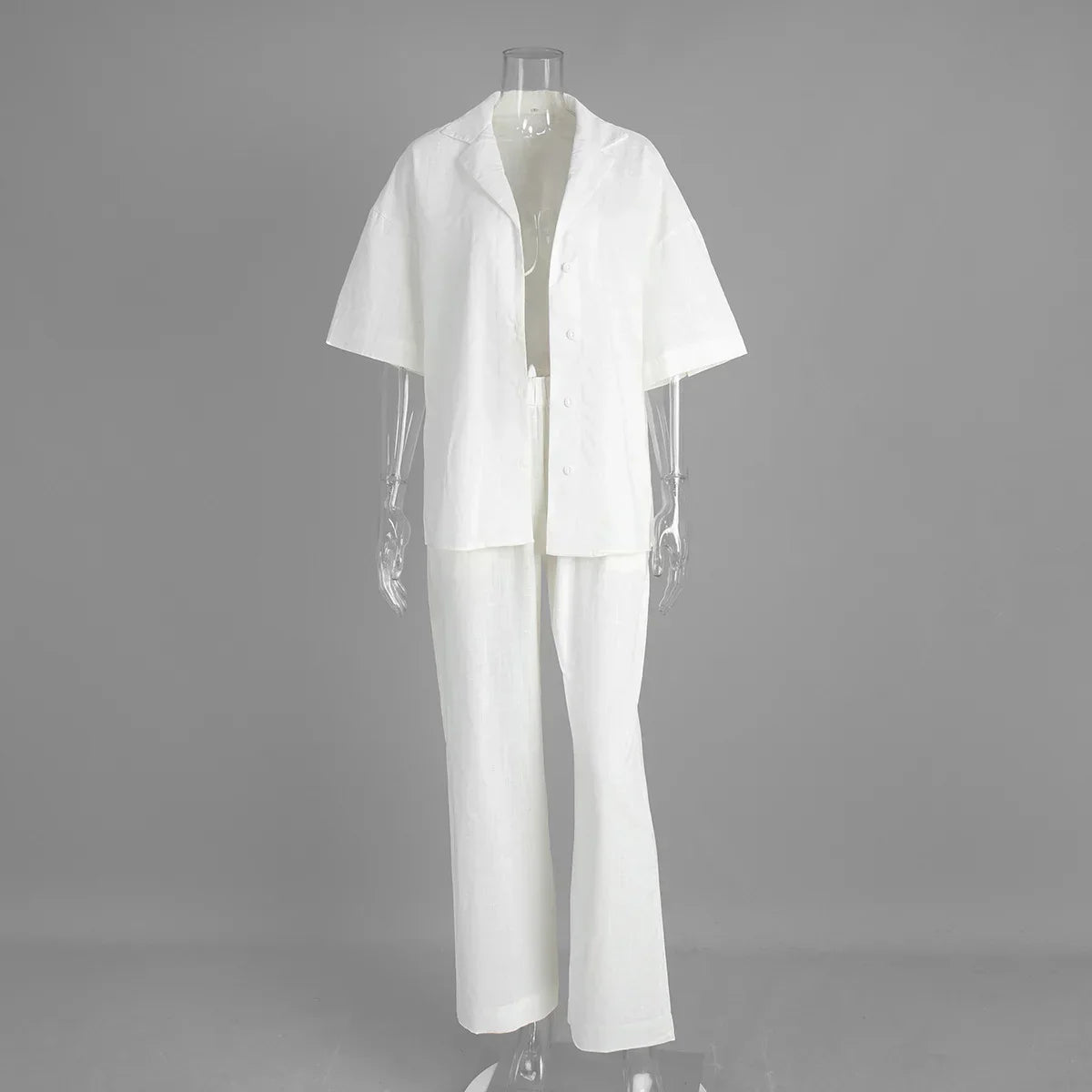 Cralom 2025 Summer Casual Cotton 2-Piece Set: Short-Sleeved Shirt & Loose Pants
