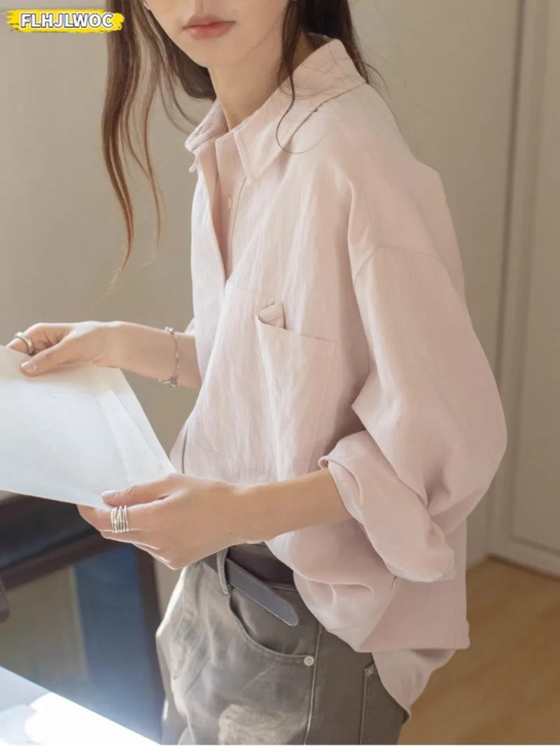 Cralom Retro Vintage Button-Up Blouse_Long Sleeve Loose Fit Boyfriend Style