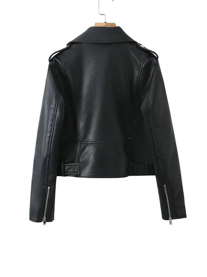 Cralom Faux Leather Lady Jacket Zipper Short Motorcycle Coat