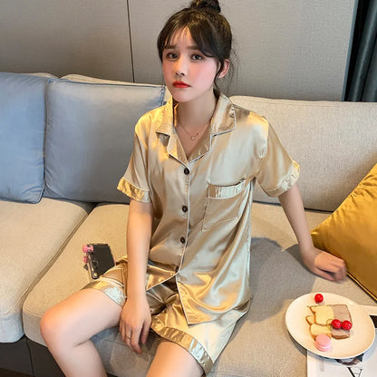Cralom Summer Ice Silk Short Sleeve Cardigan - High-End Ins Style Home Wear