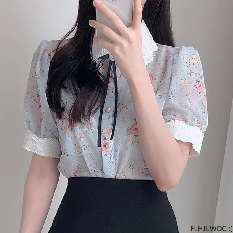 Cralom Ruffled Lace Blouse: Stylish White Button-Down Shirt for Office Ladies