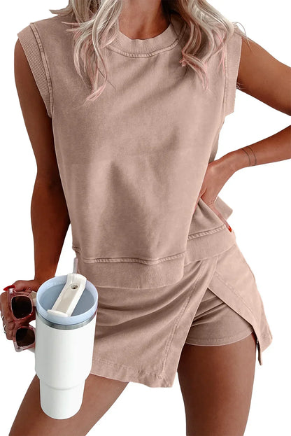 Cralom 2025 Two Piece Short Sets: Pullover Top & High Waist Cotton Outfits