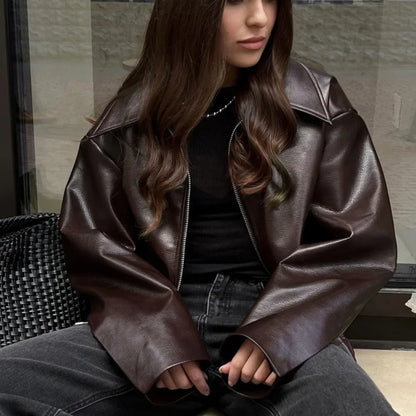 Cralom Short Zipper Jacket - Solid Spliced Loose Fit Coat