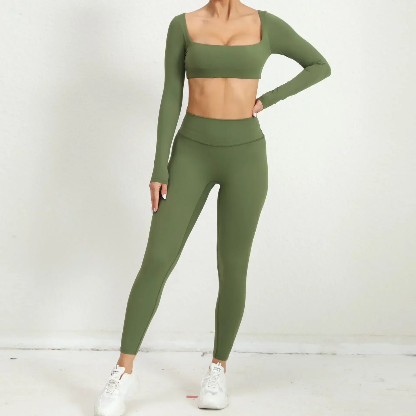 Cralom Seamless Yoga Set: Booty Lifting Leggings & Long Sleeve Top