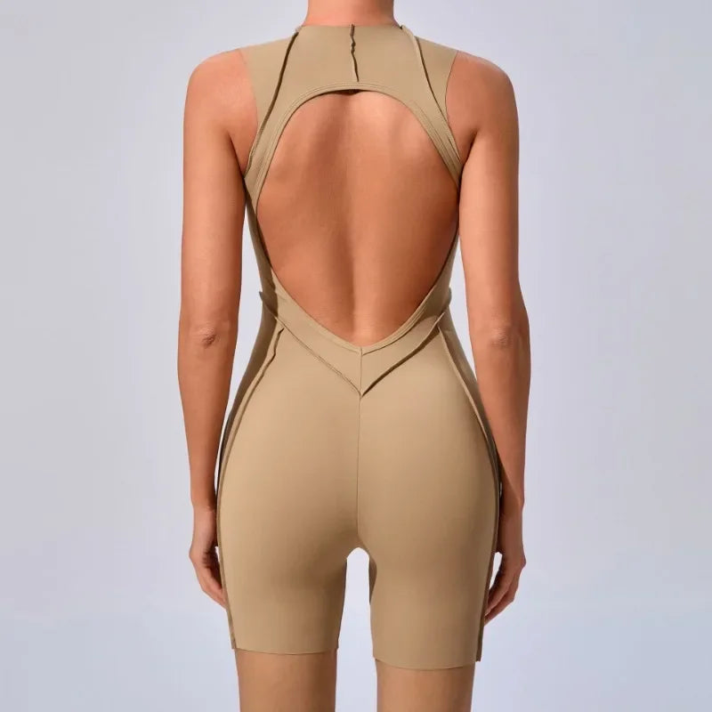 Cralom 3D Line Tight Yoga Jumpsuit Open Back Fitness Bodysuit Women