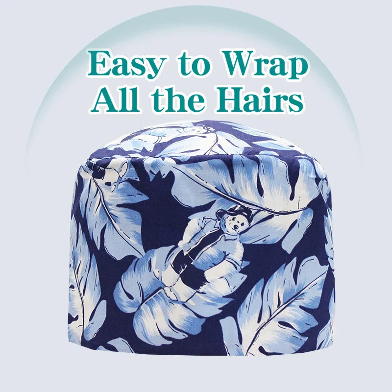 Cralom Cartoon Print Surgical Hat for Veterinary Care and Nursing