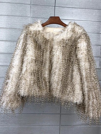Cralom Maomao Coat: Loose Fit O Neck Color Block Coat for Women