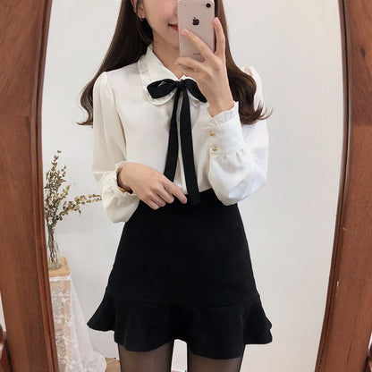 Cute Lace-Up Bow Tie Blouse by Cralom for Work & Office