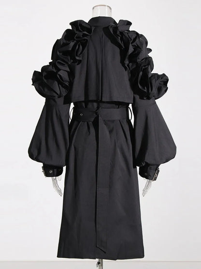 Cralom Belted Windcoat: Lapel Lantern Sleeve Trench Coats for Women