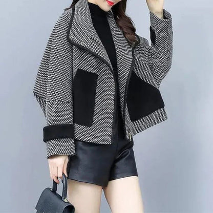 Cralom Vintage Plaid Tweed Crop Jacket for Women's Winter Outerwear