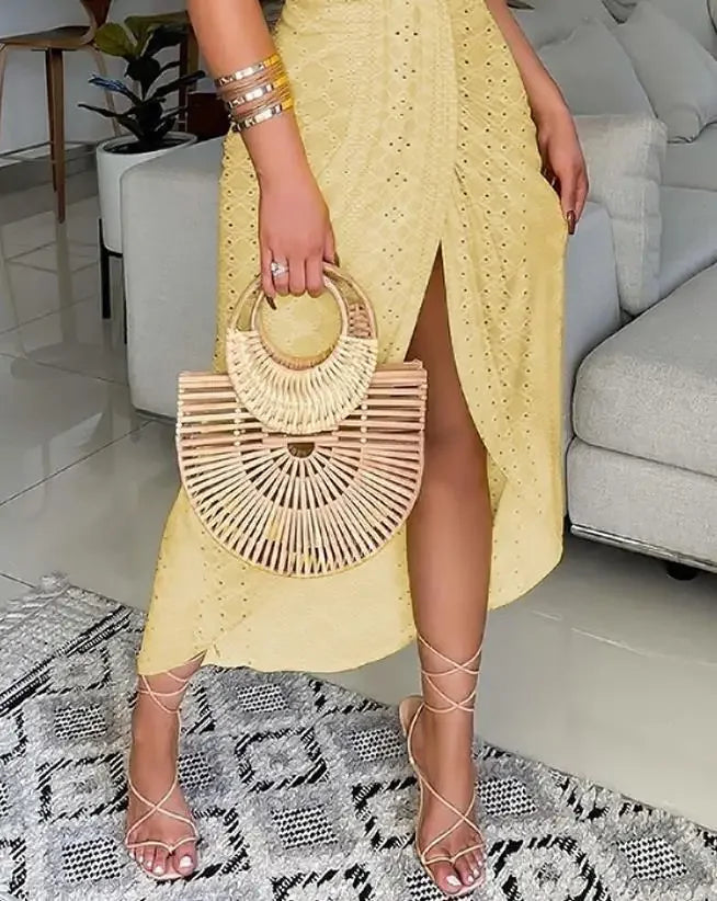 Cralom Boho Embroidered Bandeau Midi Dress - Summer 2024