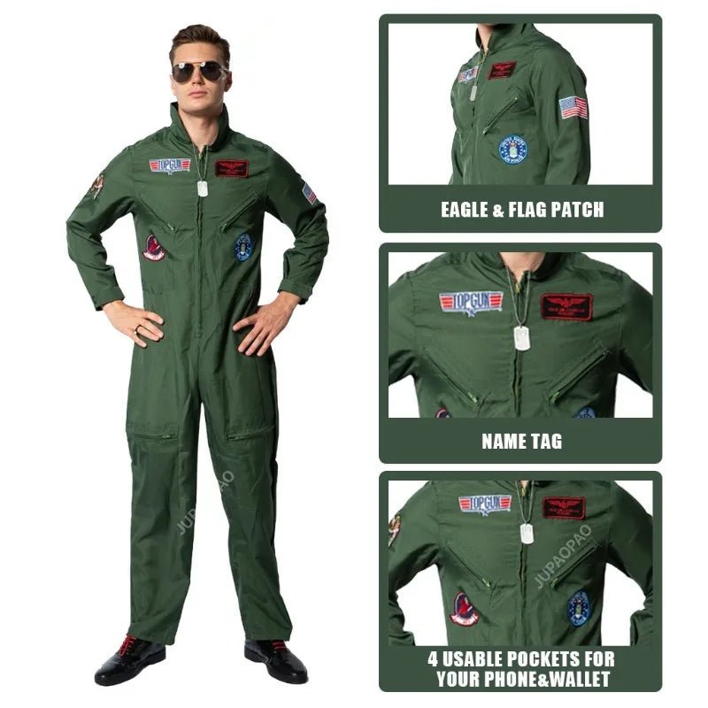 Cralom Men's Air Force Pilot Costume with Aviator Gear