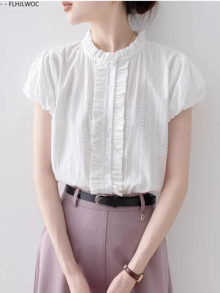 Cralom Ruffles Blouse in Sweet Japan Style for Preppy Girls