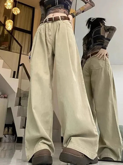 Cralom Vintage Baggy Washed Jeans High Waist Wide Leg Pants