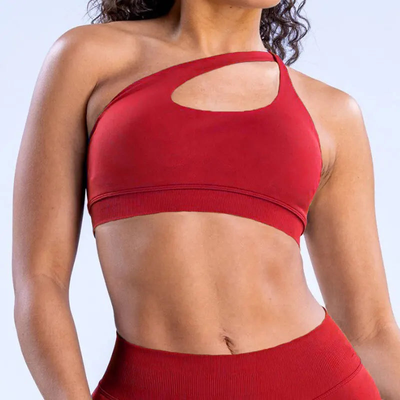 Cralom Asymmetric High Support Halter Sports Bra for Women - Backless Fitness Activewear