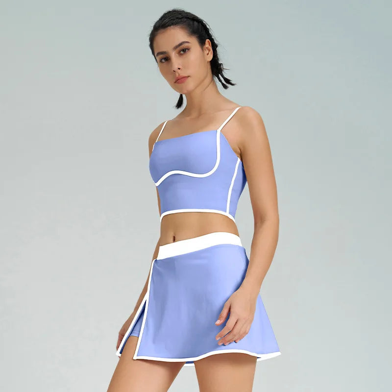 Cralom Women's Tennis Set: Vest & Skirt Fitness Yoga Gym Sportswear