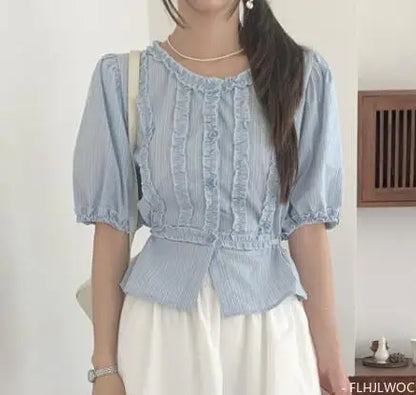 Cralom Peplum Ruffles Top: Short Sleeve Summer Blouse for Women