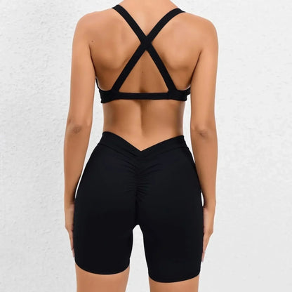 Cralom Yoga Fitness Set: High-Waist Hip-Lifting Shorts & Sports Bra for Running Gym