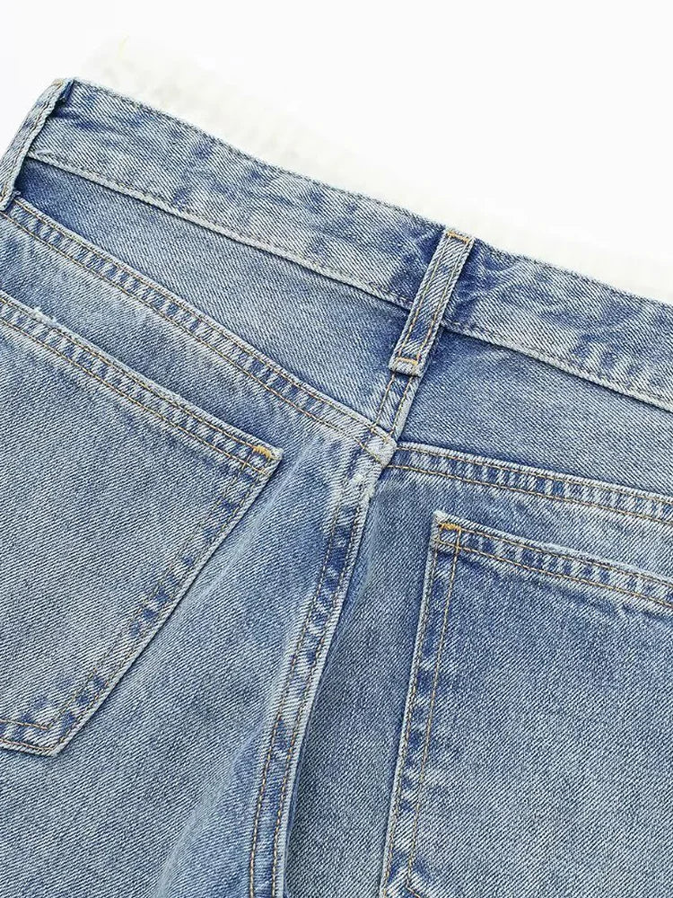 Cralom Vintage Hottie Spliced 9 Points Jeans - Y2K Style Slim Straight Jeans