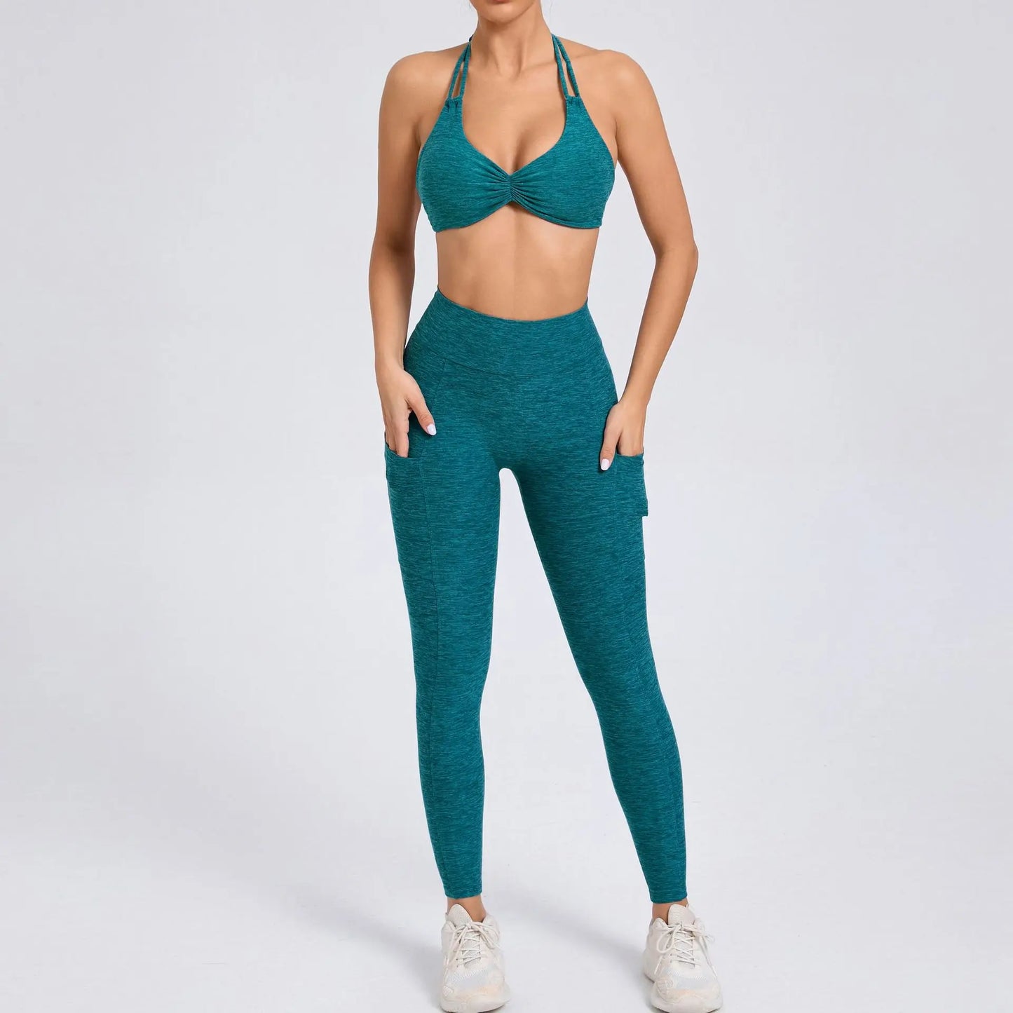 Cralom Color-Block High Waist Yoga Set - Slim Fit Bra & Pants