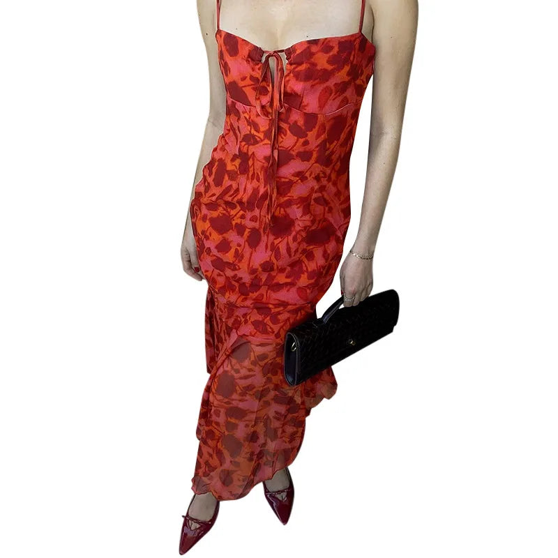 Cralom Retro Style Suspender Print Dress for Summer 2025