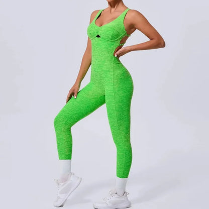 Cralom Seamless Yoga Jumpsuit for Women - Peach Hip Raise Beauty Back Dance Suit