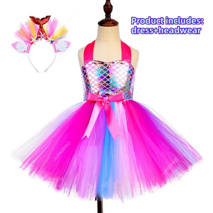 Cralom Mermaid Girl Tutu Dress Christmas Party Role Playing