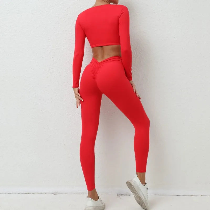 Cralom Seamless Yoga Set: High Waist Leggings + Long Sleeve Top