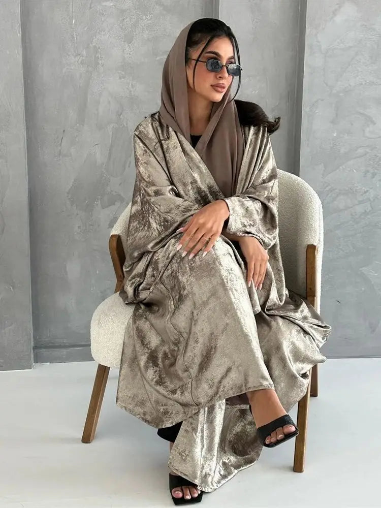 Cralom Shiny Satin Kimono Abaya Dubai Luxury Muslim Kaftan Robe Femme By Cralom Ramadan