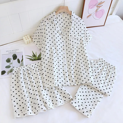 Cralom Cotton Flower Print Pajama Set: Top, Shorts, and Pants for Comfortable Summer