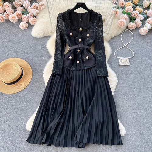 Cralom 2024 Autumn Lace A-line Two Piece Dress
