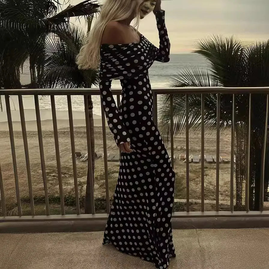 Cralom One Shoulder Mesh Polka Dot Dress, Women's Sexy Slim Fit for Spring & Summer