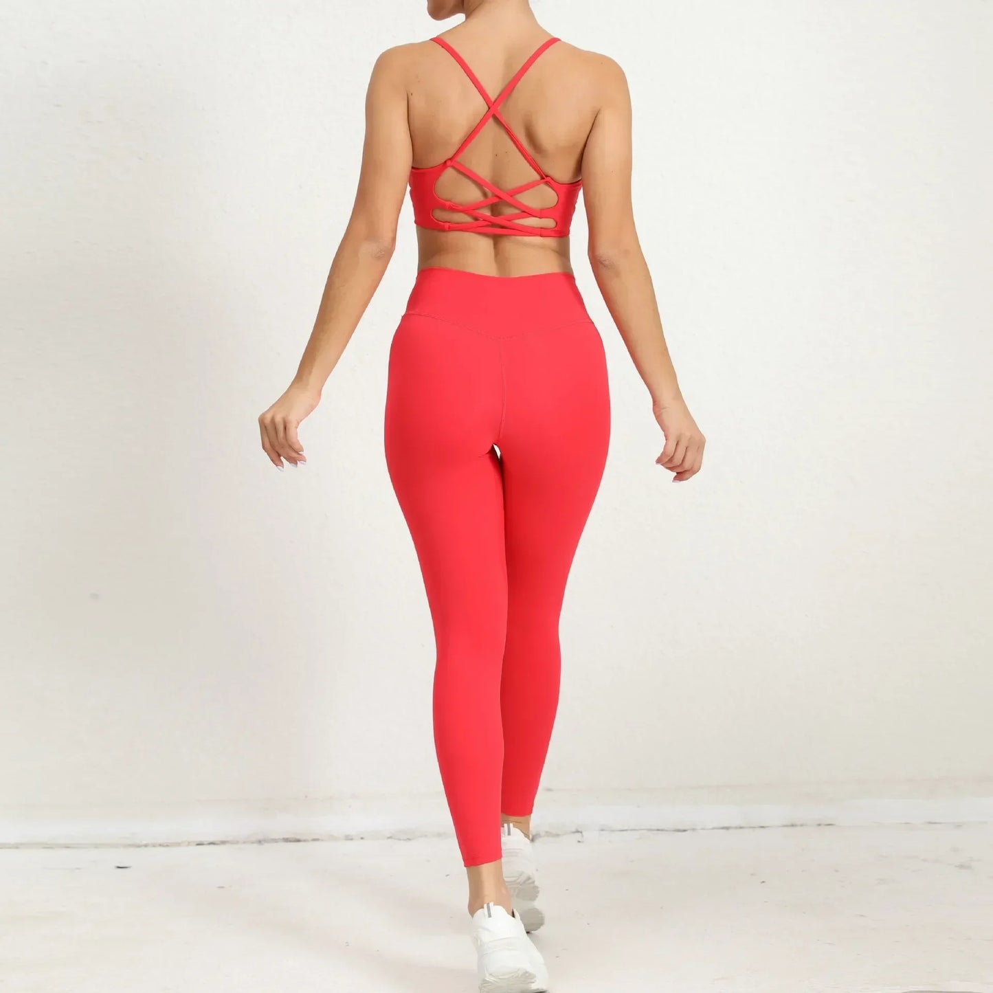 Cralom Seamless Yoga Fitness Set: High Waist Leggings & Open Back Bra Gym Suit