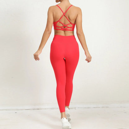 Cralom Seamless Yoga Fitness Set: High Waist Leggings & Open Back Bra Gym Suit