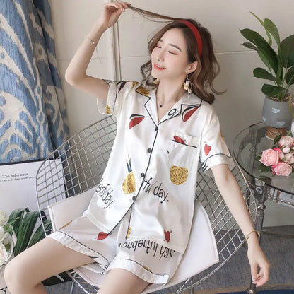 Cralom Summer Ice Silk Short Sleeve Cardigan - High-End Ins Style Home Wear