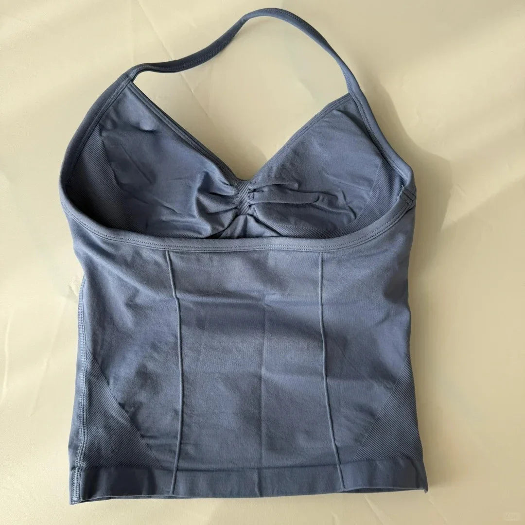 Cralom Seamless Longline Strappy Bra Tank Top with Pads for Yoga and Gym