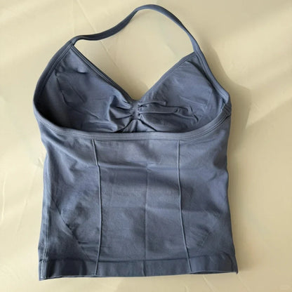 Cralom Seamless Longline Strappy Bra Tank Top with Pads for Yoga and Gym