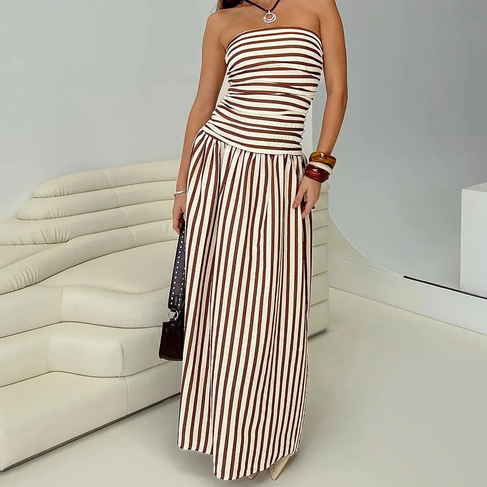 Cralom Women's Back Elastic Hollow Stripe Skirt - 2025 Spring/Summer Collection