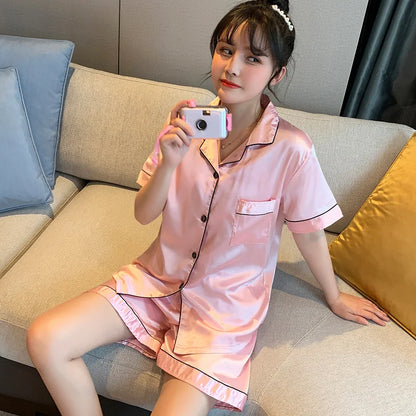 Cralom Summer Ice Silk Short Sleeve Cardigan - High-End Ins Style Home Wear