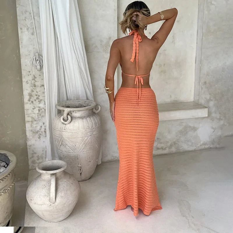 Cralom Solid Color Knitted Beach Bikini Cover Dress Summer 2025