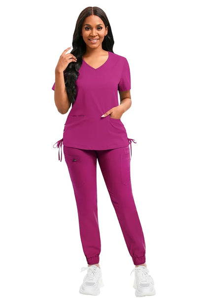 Cralom Women's Scrubs Set: Pink Navy Red Black Beauty Nurse Uniform