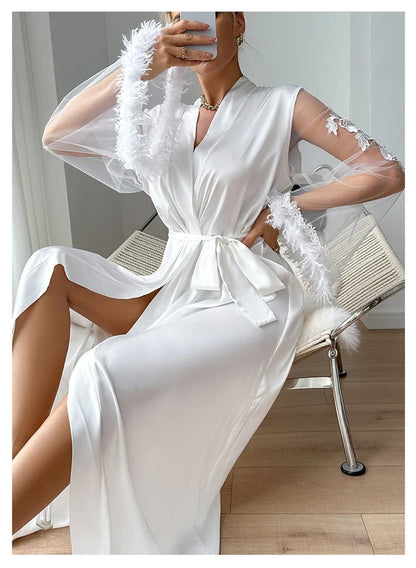 Cralom Lace Trim V-Neck Pajama Robe: Soft, Sexy Sleepwear for Date Night