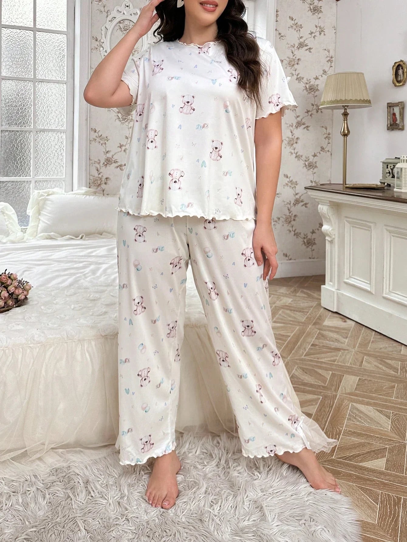 Cralom Women's Plus Size Milk Silk Long Pajama Set - XL to 5XL