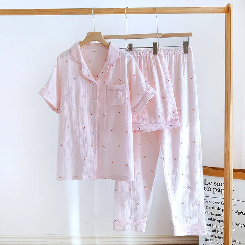 Cralom Cotton Flower Print Pajama Set: Top, Shorts, and Pants for Comfortable Summer