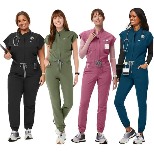 Cralom Zipper Mandarin Collar Nurse Jumpsuit - Women's Medical Uniform