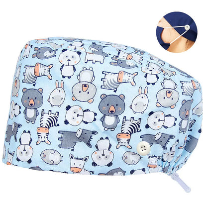 Cralom Dental Patterned Scrub Cap – Adjustable Surgical Work Hat for Nurses & Doctors