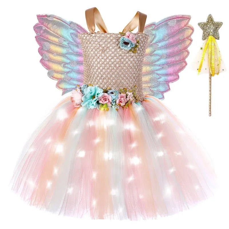 Cralom Fairy Tutu Dress with Wings - Halloween Cosplay Costume