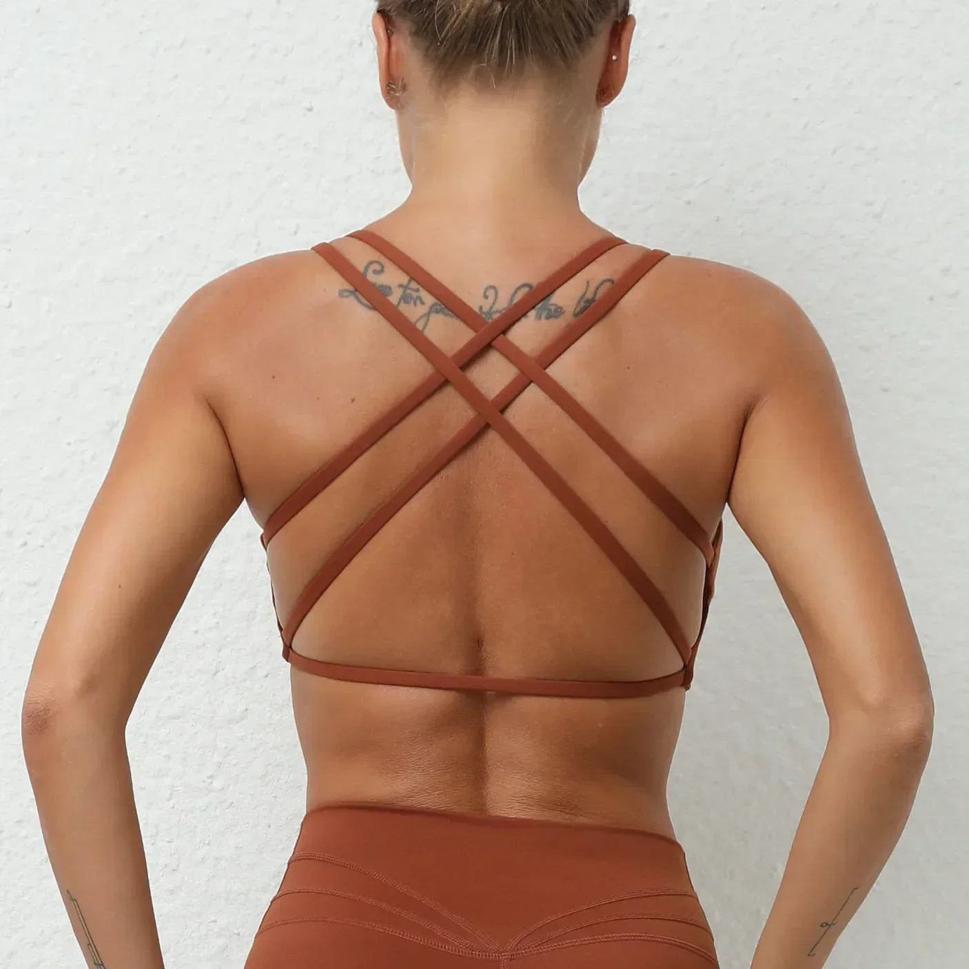Cralom Cross Back Sports Bra, Padded Yoga Crop Top, Fitness Gym Workout Bra