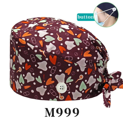 Cralom Cartoon Print Cotton Scrub Caps for Pet Grooming & Medical Professionals
