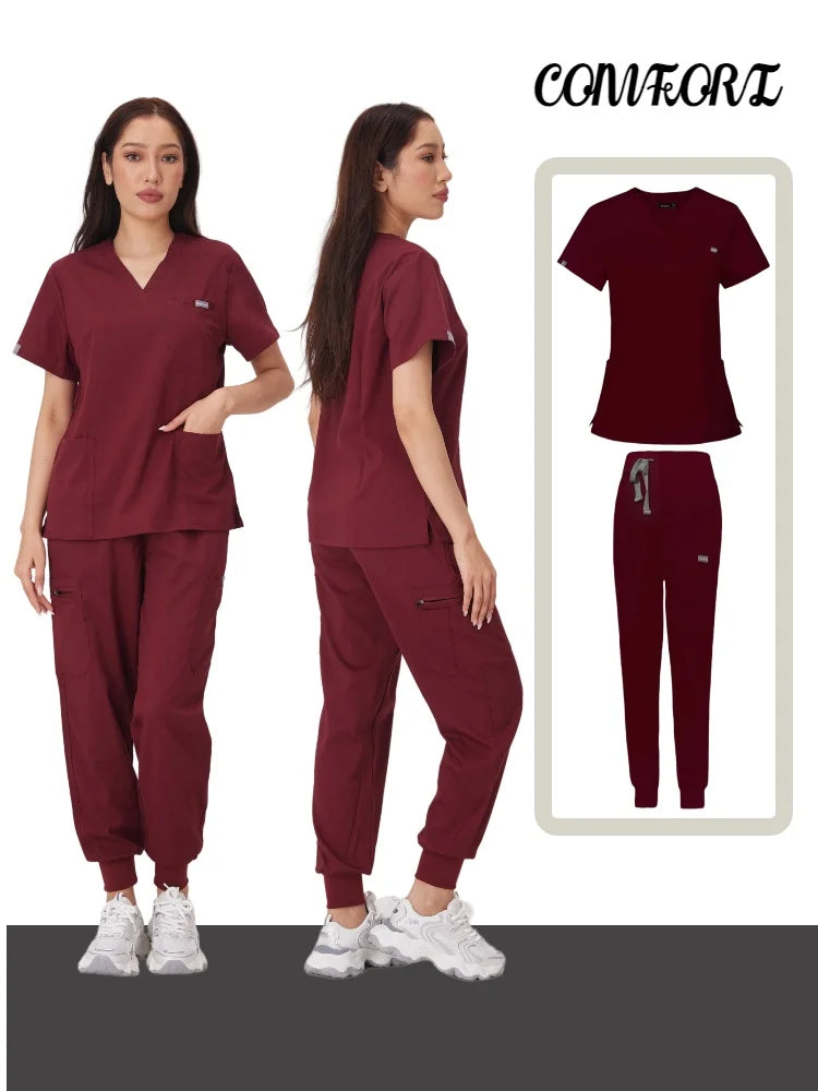 Cralom Multicolor Beauty Scrubs Set for Women: Top + Straight Pant Uniform